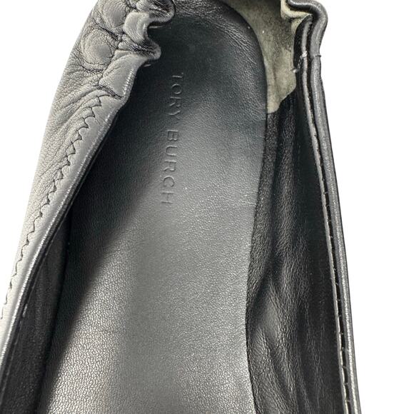 Tory Burch Minnie Travel Flats Black Leather Tonal Logo Ballet Shoes Size 7 - Picture 9 of 9